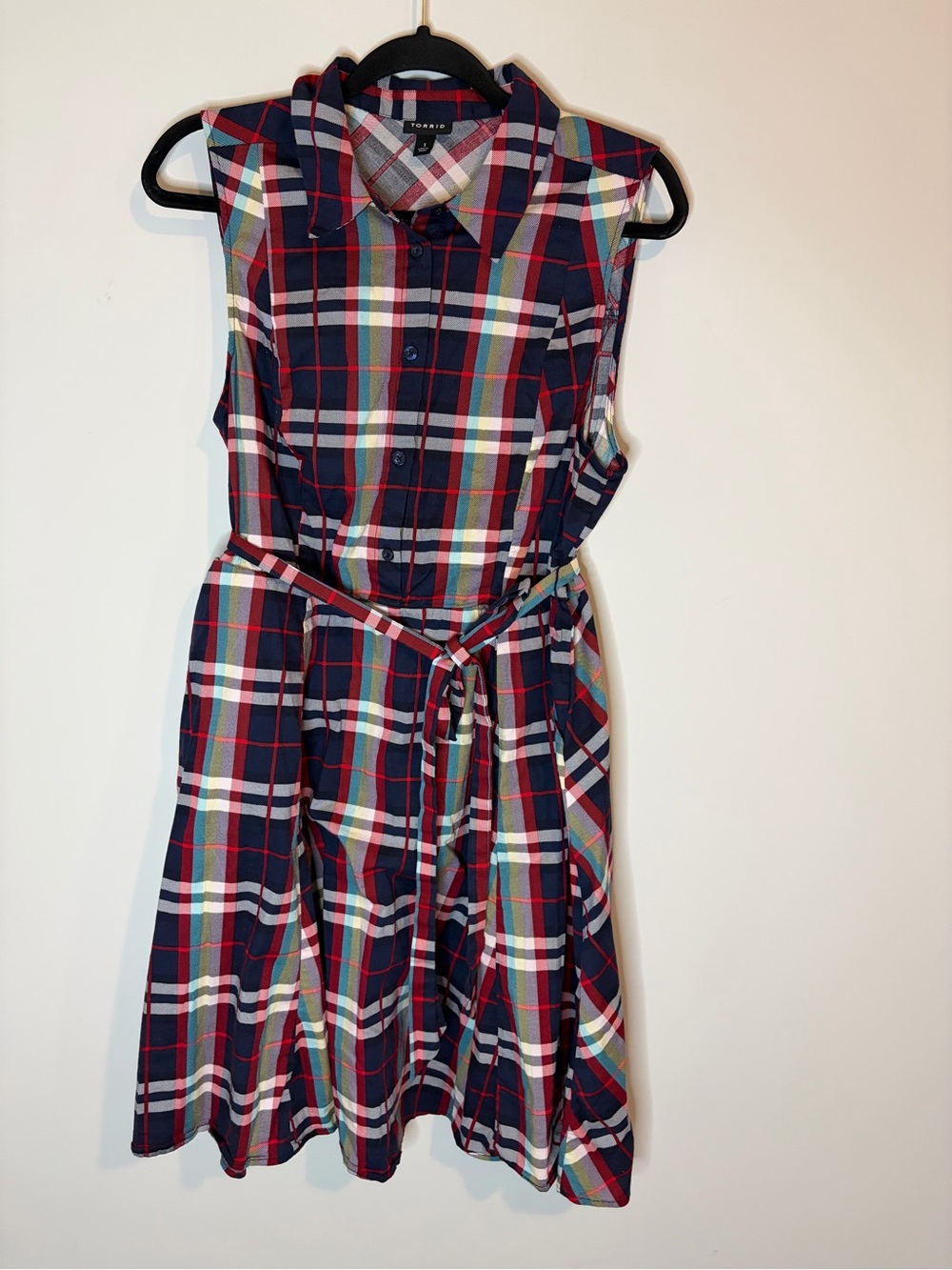 torrid Navy Multicolor Plaid Sleeveless Shirt Dress Size 1